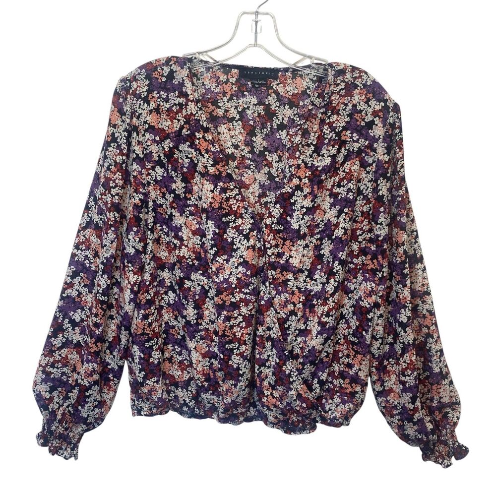 Sanctuary Blouse Women's Sz L Multicolor Floral Long Sleeve V-Neck Career Casual